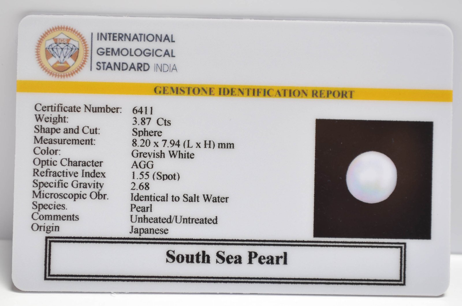 DSP3138 2 2 SOUTH SEA PEARL 3.87 Ct.