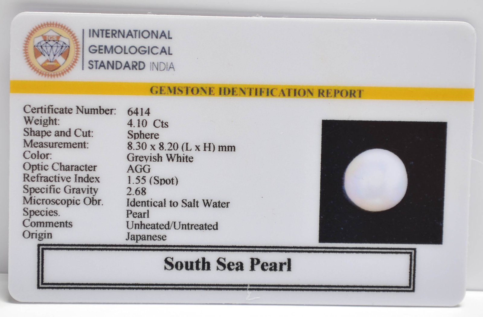 DSP3141 2 2 SOUTH SEA PEARL 4.1 Ct.