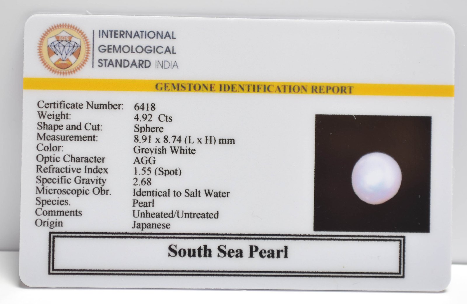 DSP3145 2 2 SOUTH SEA PEARL 4.92 Ct.
