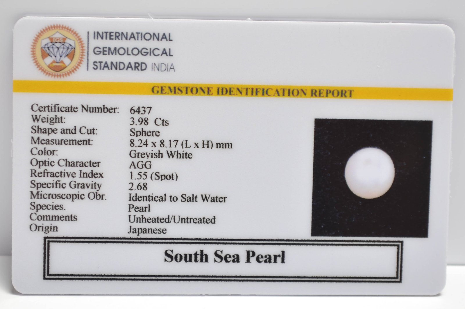 DSP3161 2 2 SOUTH SEA PEARL 3.98 Ct.