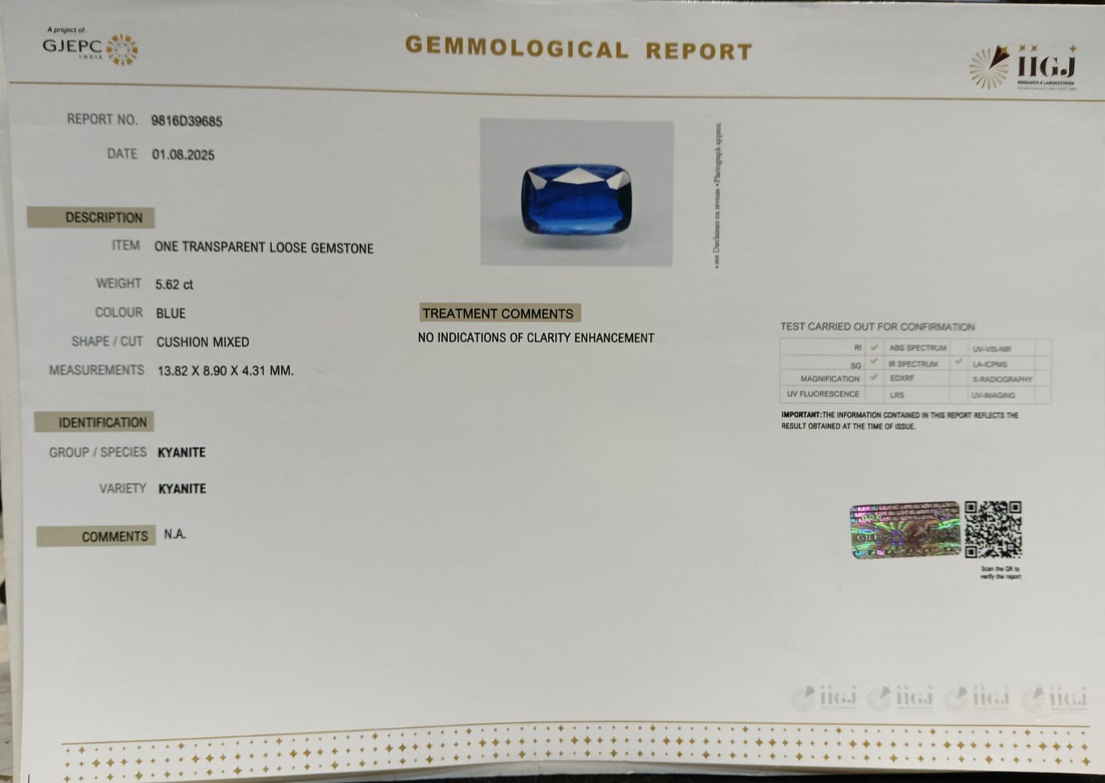 KNT15 2 KYANITE 5.62 Ct.