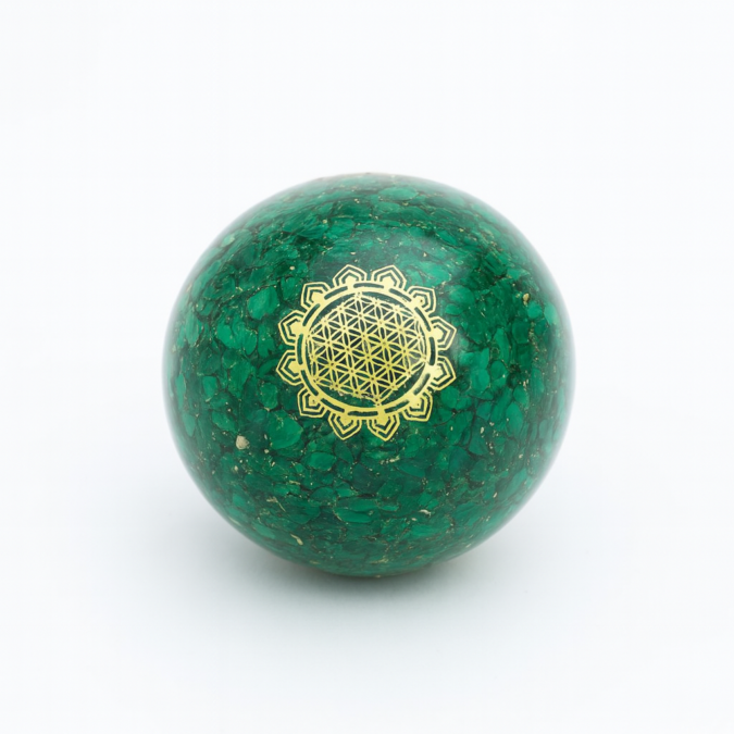 Malachite Reiki Orgone Sphere (flower of life) 1 MLKOSP FX 1 Malachite Reiki Orgone Sphere (flower of life)