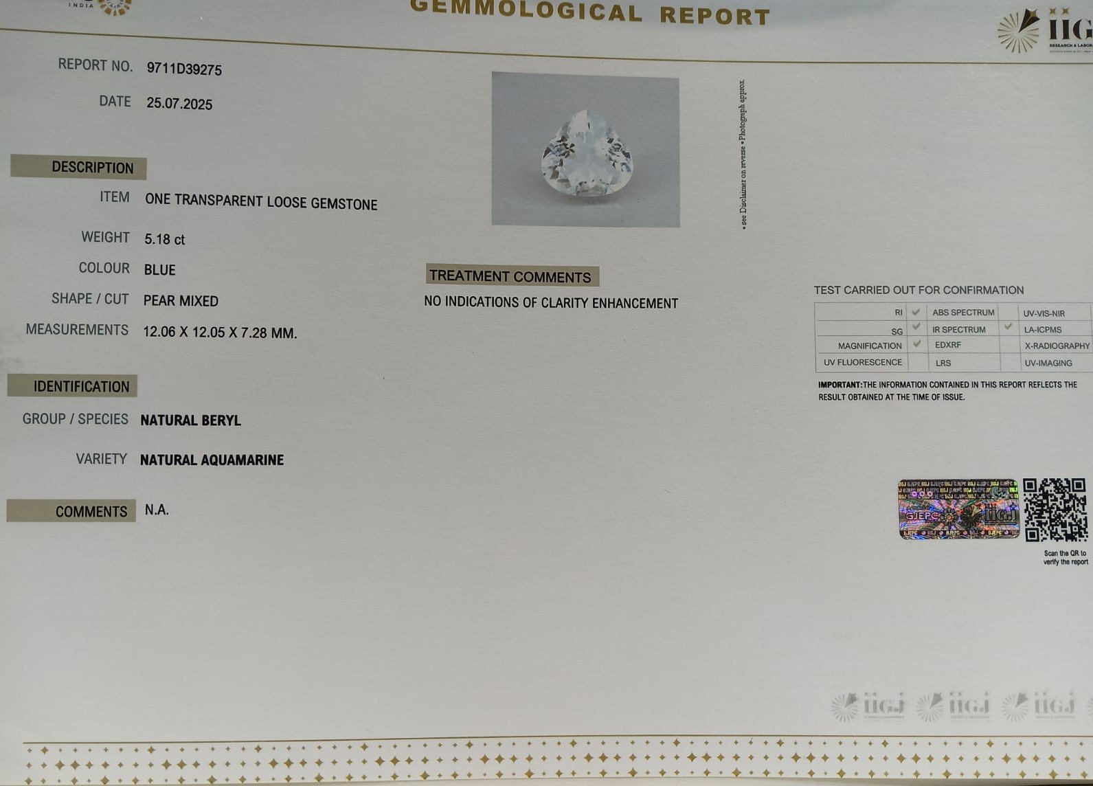 NAQ793 2 AQUAMARINE 5.18 Ct.