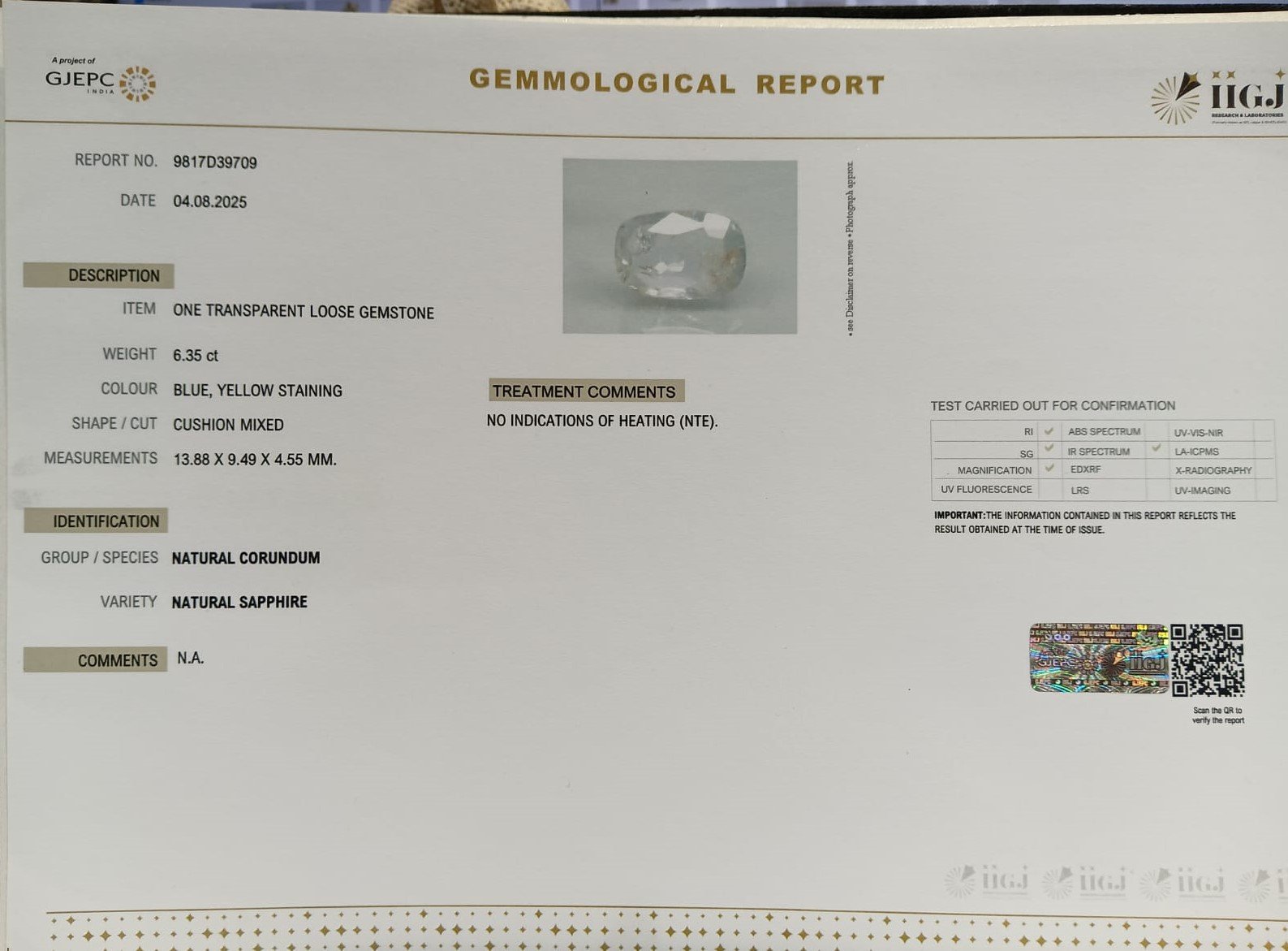 NSP41848 2 NATURAL SAPPHIRE 6.35 Ct.