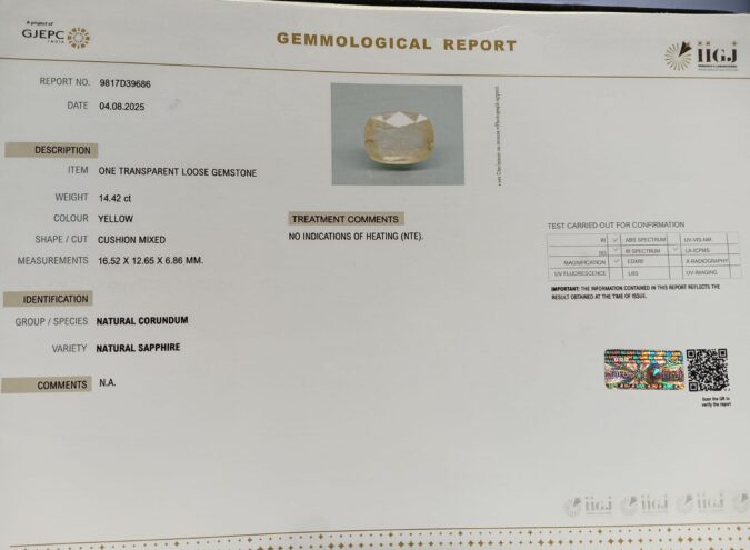 YELLOW SAPPHIRE 14.42 Ct.