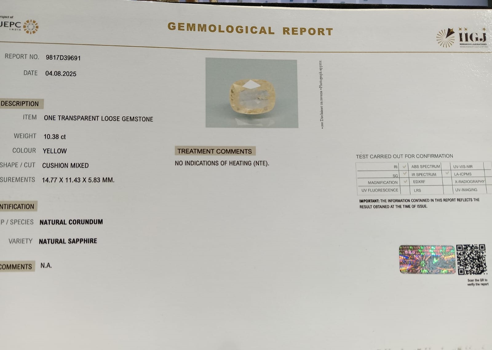 NYSP8338 2 YELLOW SAPPHIRE 10.38 Ct.