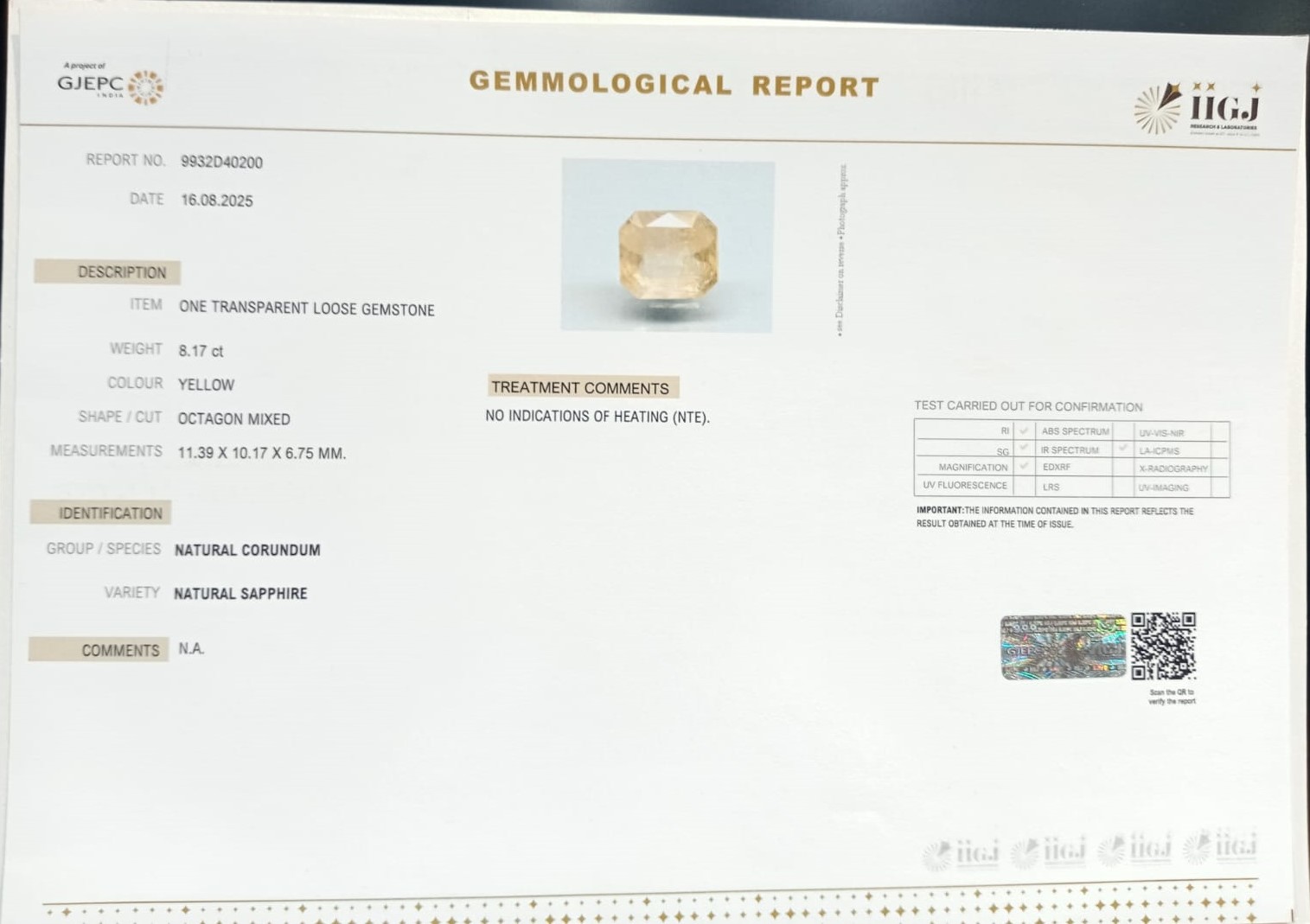 NYSP8360 2 YELLOW SAPPHIRE 8.17 Ct.