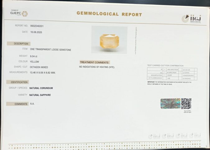 YELLOW SAPPHIRE 9.04 Ct.