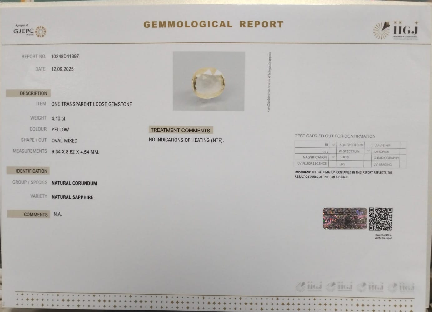 YELLOW SAPPHIRE 4.1 Ct. 3 NYSP8385 2 YELLOW SAPPHIRE 4.1 Ct.