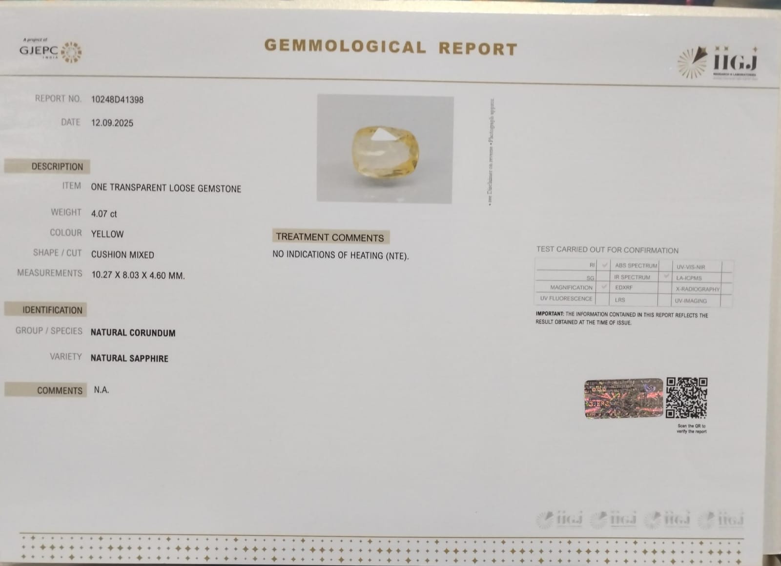 YELLOW SAPPHIRE 4.07 Ct. 3 NYSP8386 2 YELLOW SAPPHIRE 4.07 Ct.