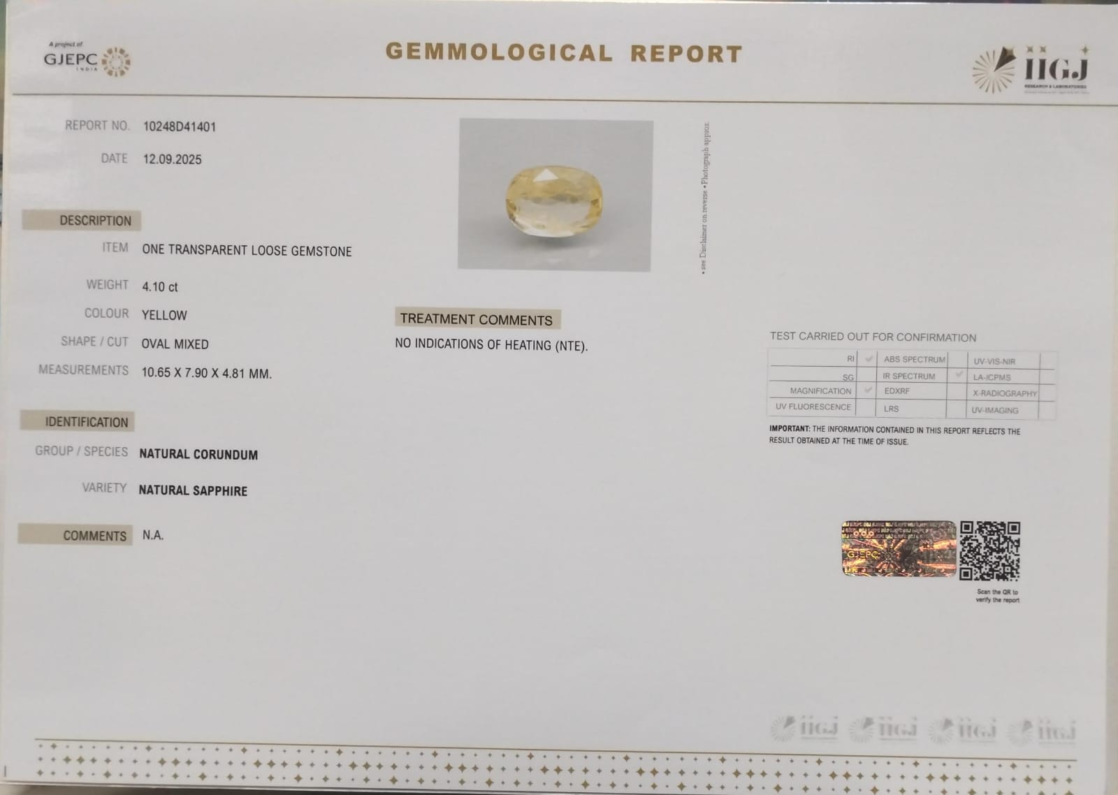 YELLOW SAPPHIRE 4.1 Ct. 3 NYSP8389 2 YELLOW SAPPHIRE 4.1 Ct.