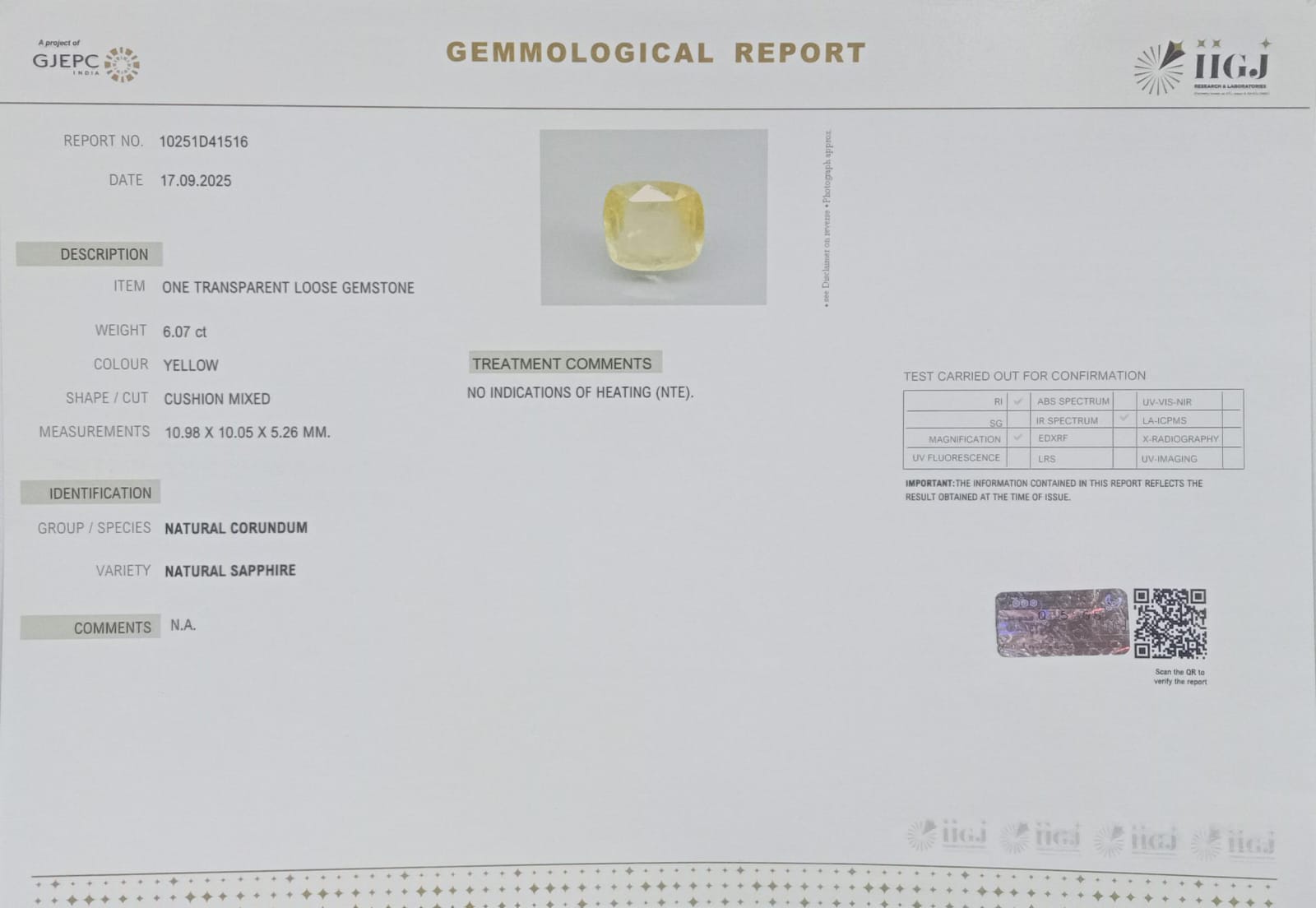 NYSP8434 2 YELLOW SAPPHIRE 6.07 Ct.