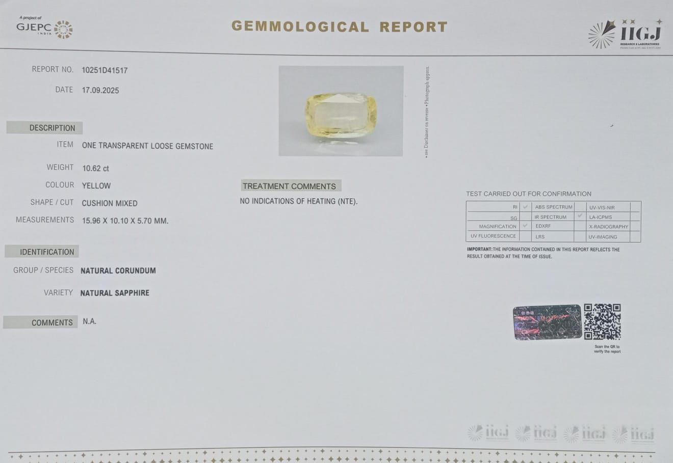 YELLOW SAPPHIRE 10.62 Ct. 3 NYSP8435 2 YELLOW SAPPHIRE 10.62 Ct.