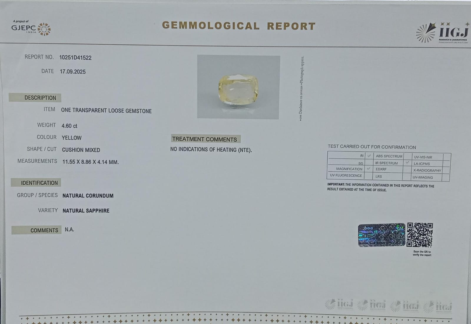 YELLOW SAPPHIRE 4.6 Ct. 3 NYSP8439 2 YELLOW SAPPHIRE 4.6 Ct.