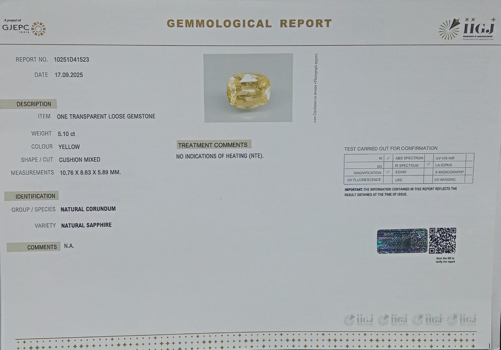 NYSP8440 2 YELLOW SAPPHIRE 5.1 Ct.