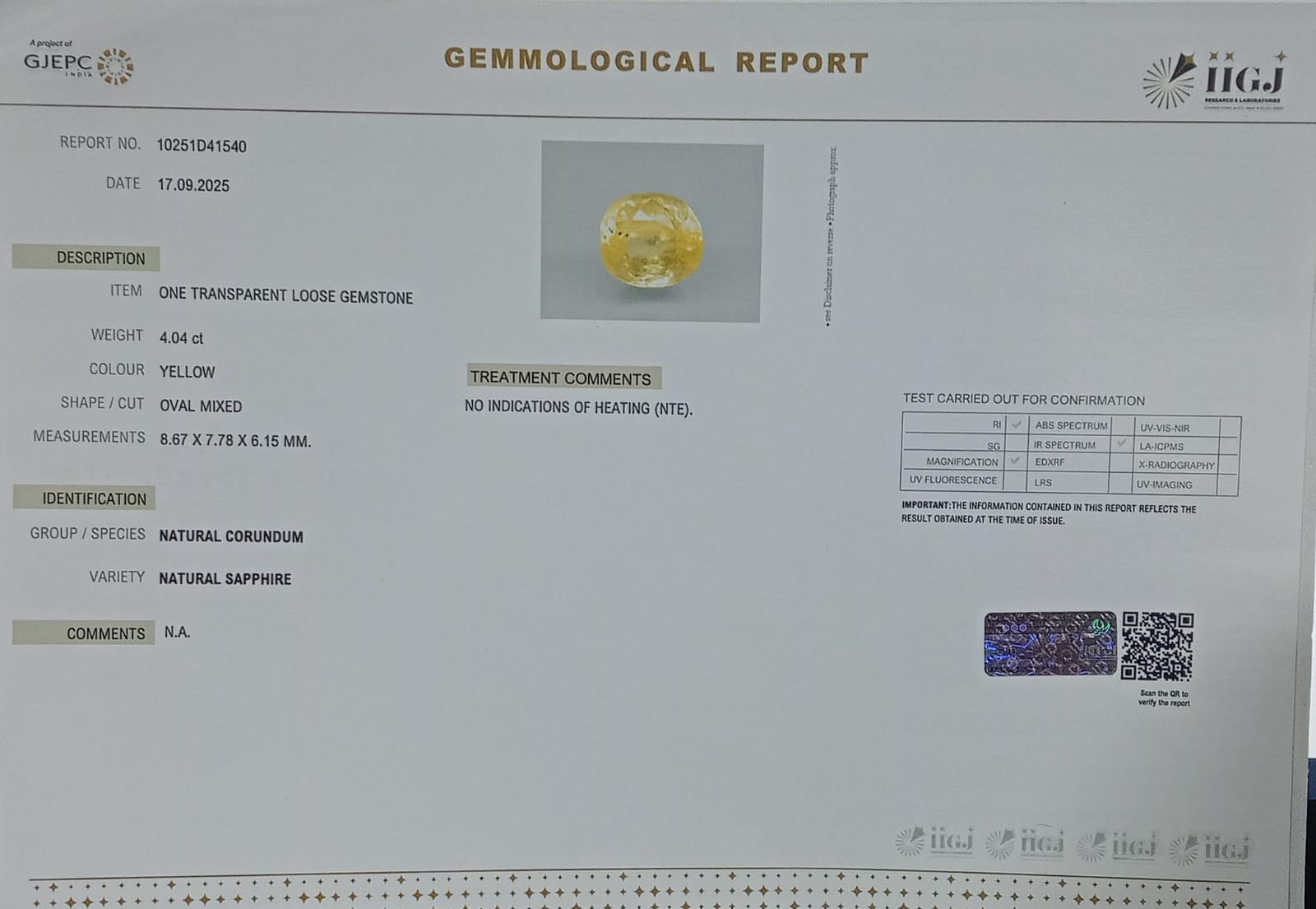 NYSP8457 2 YELLOW SAPPHIRE 4.04 Ct.
