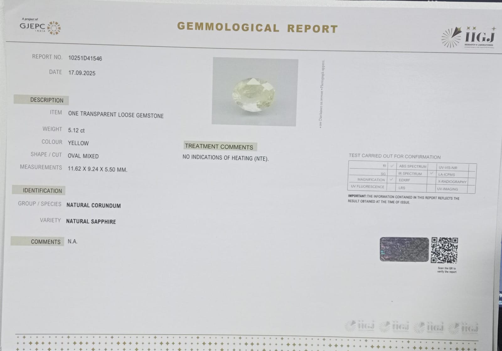 NYSP8463 2 YELLOW SAPPHIRE 5.12 Ct.