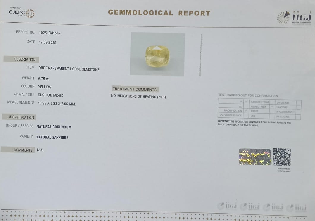 YELLOW SAPPHIRE 6.75 Ct. 3 NYSP8464 2 YELLOW SAPPHIRE 6.75 Ct.