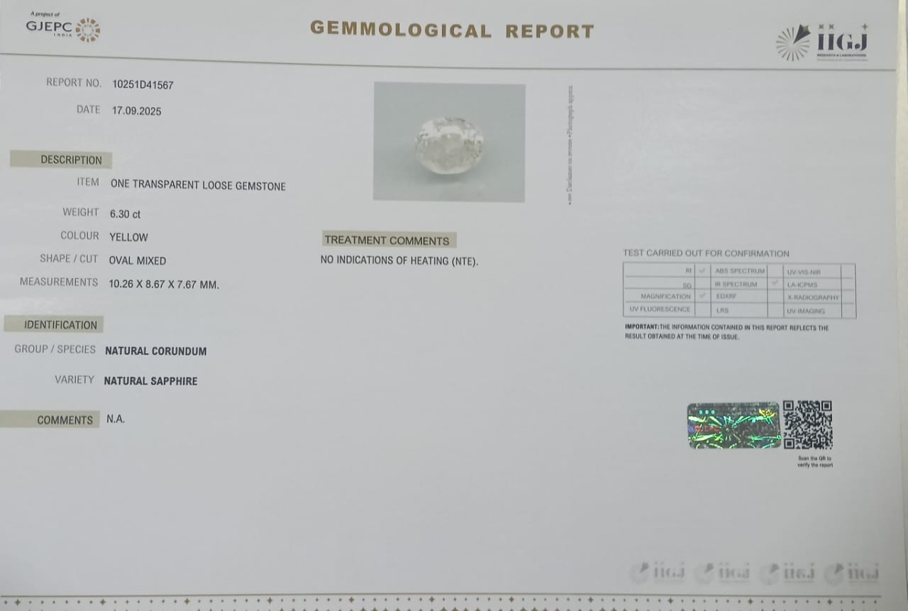 YELLOW SAPPHIRE 6.3 Ct. 3 NYSP8483 2 YELLOW SAPPHIRE 6.3 Ct.