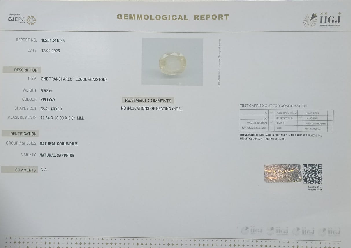YELLOW SAPPHIRE 6.92 Ct. 3 NYSP8493 2 YELLOW SAPPHIRE 6.92 Ct.