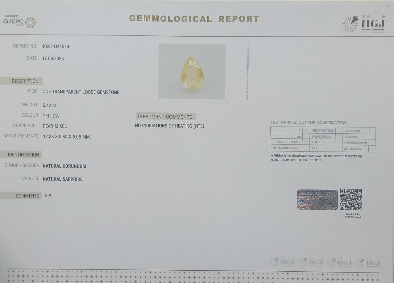YELLOW SAPPHIRE 5.12 Ct. 3 NYSP8494 2 YELLOW SAPPHIRE 5.12 Ct.