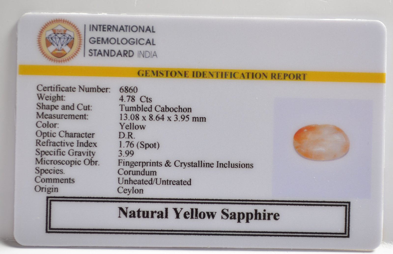YELLOW SAPPHIRE 4.78 Ct. 3 NYSP8534 2 1 YELLOW SAPPHIRE 4.78 Ct.
