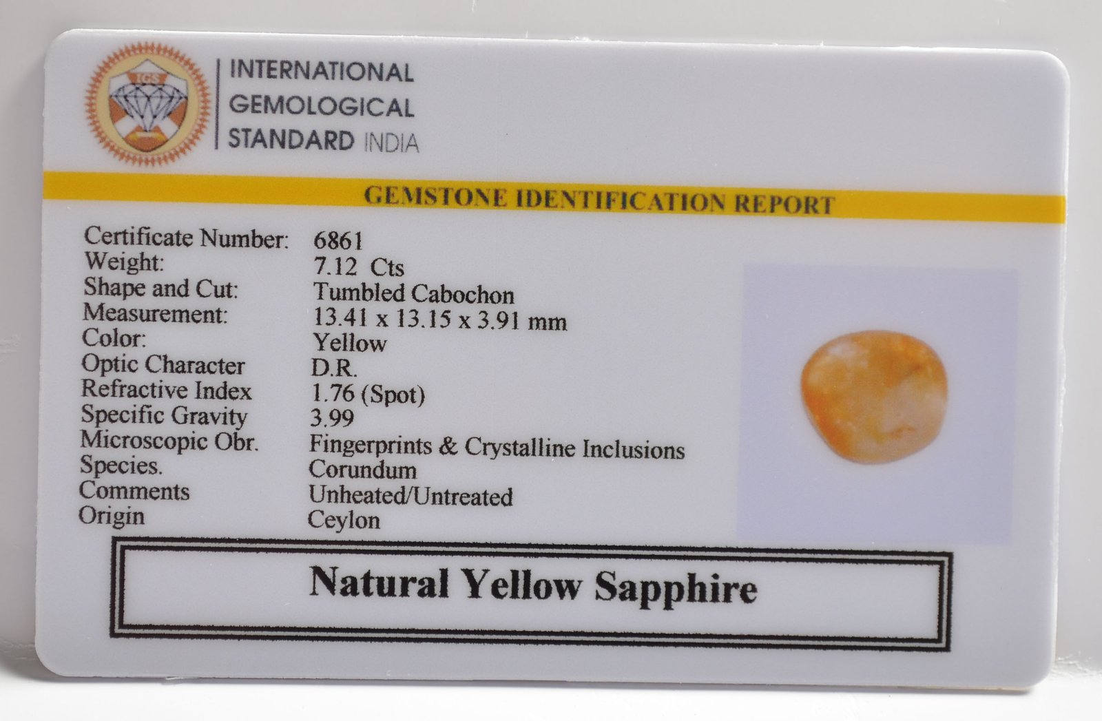 YELLOW SAPPHIRE 7.12 Ct. 3 NYSP8535 2 1 YELLOW SAPPHIRE 7.12 Ct.