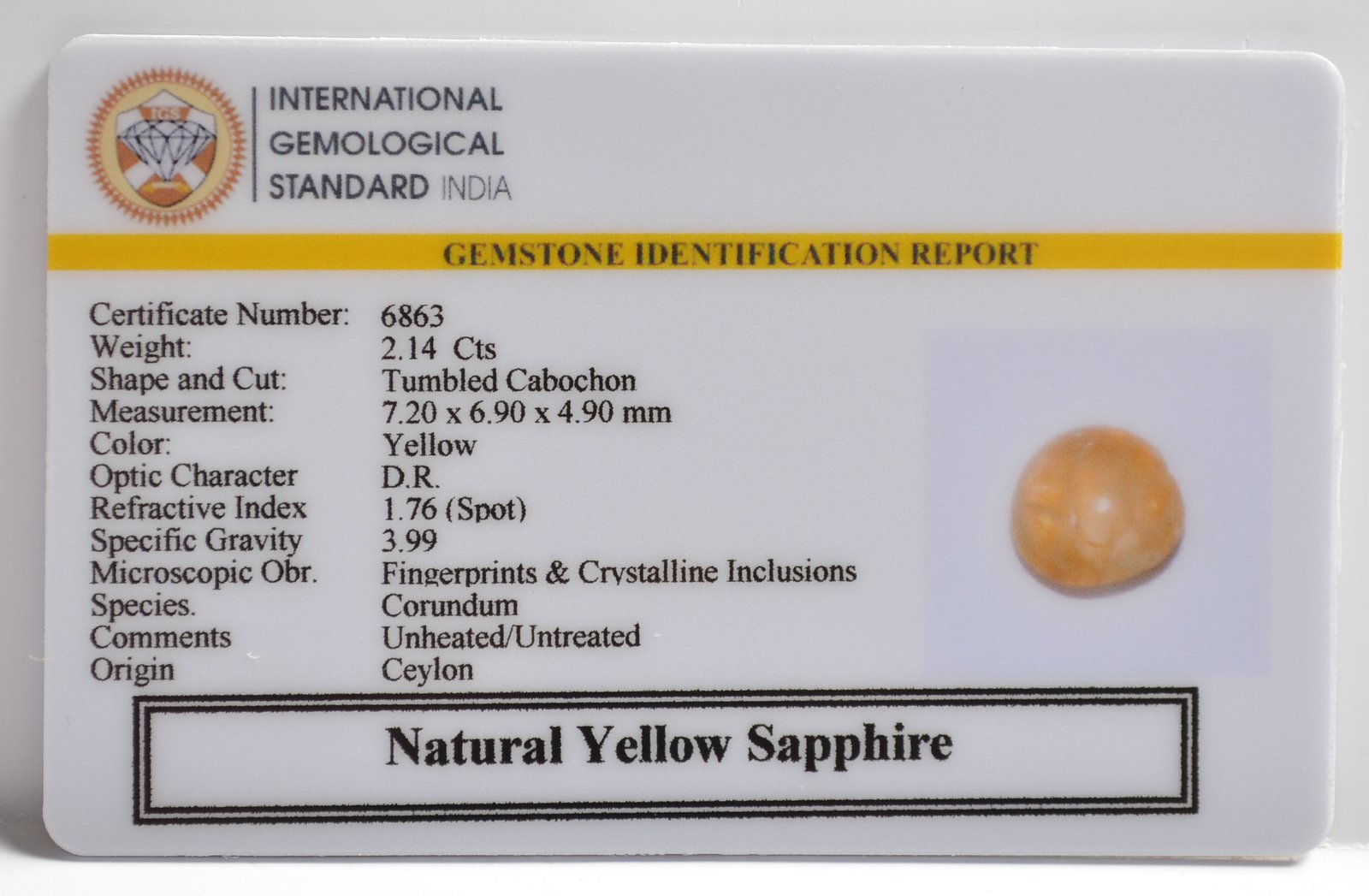 NYSP8537 2 1 YELLOW SAPPHIRE 2.14 Ct.