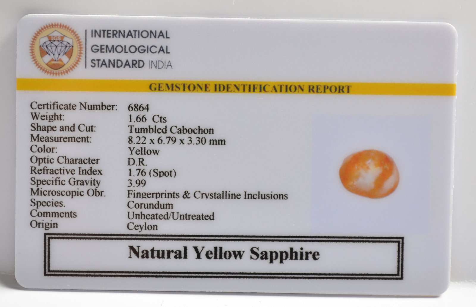 YELLOW SAPPHIRE 1.66 Ct. 3 NYSP8538 2 1 YELLOW SAPPHIRE 1.66 Ct.