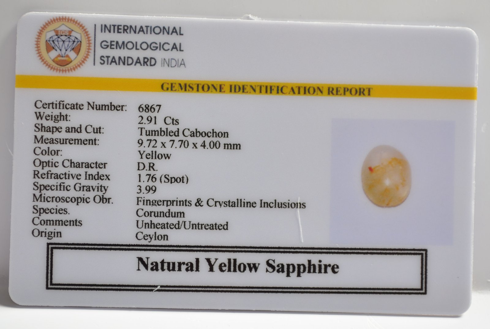 NYSP8541 2 1 YELLOW SAPPHIRE 2.91 Ct.