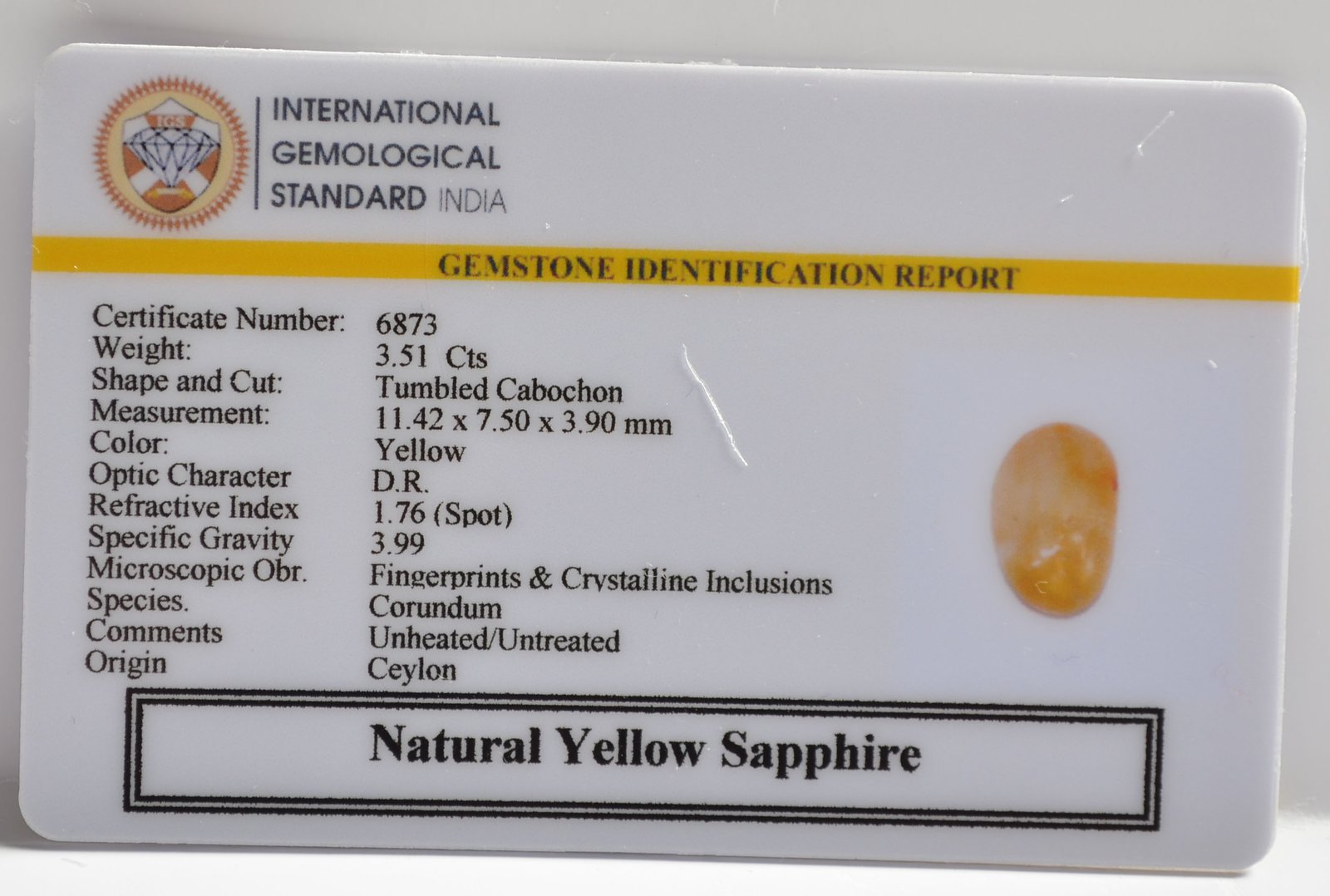 YELLOW SAPPHIRE 3.51 Ct. 3 NYSP8547 2 1 YELLOW SAPPHIRE 3.51 Ct.