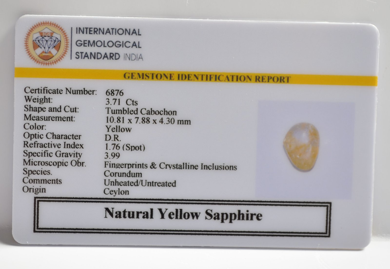 YELLOW SAPPHIRE 3.71 Ct. 3 NYSP8550 2 1 YELLOW SAPPHIRE 3.71 Ct.