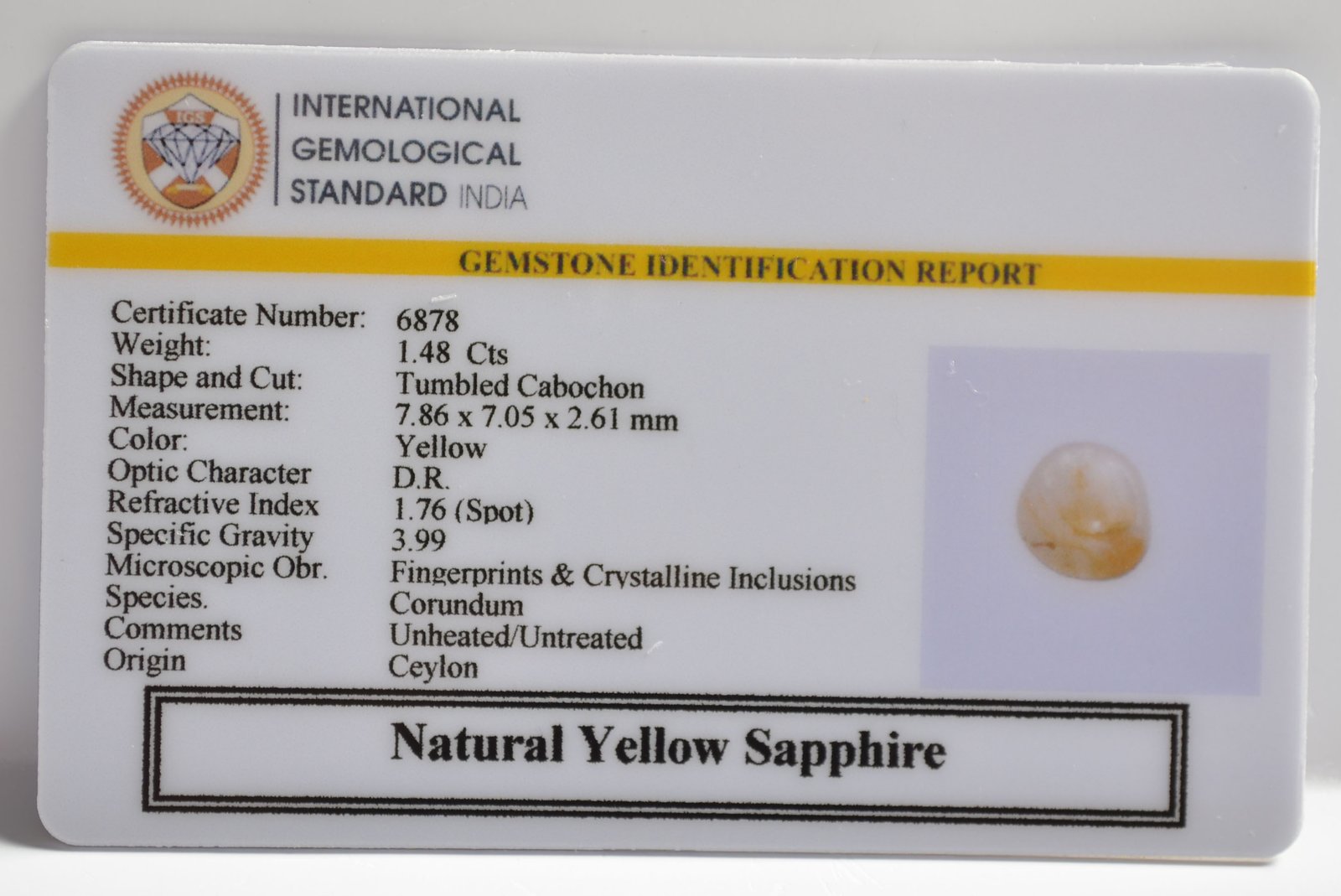 YELLOW SAPPHIRE 1.48 Ct. 3 NYSP8552 2 1 YELLOW SAPPHIRE 1.48 Ct.