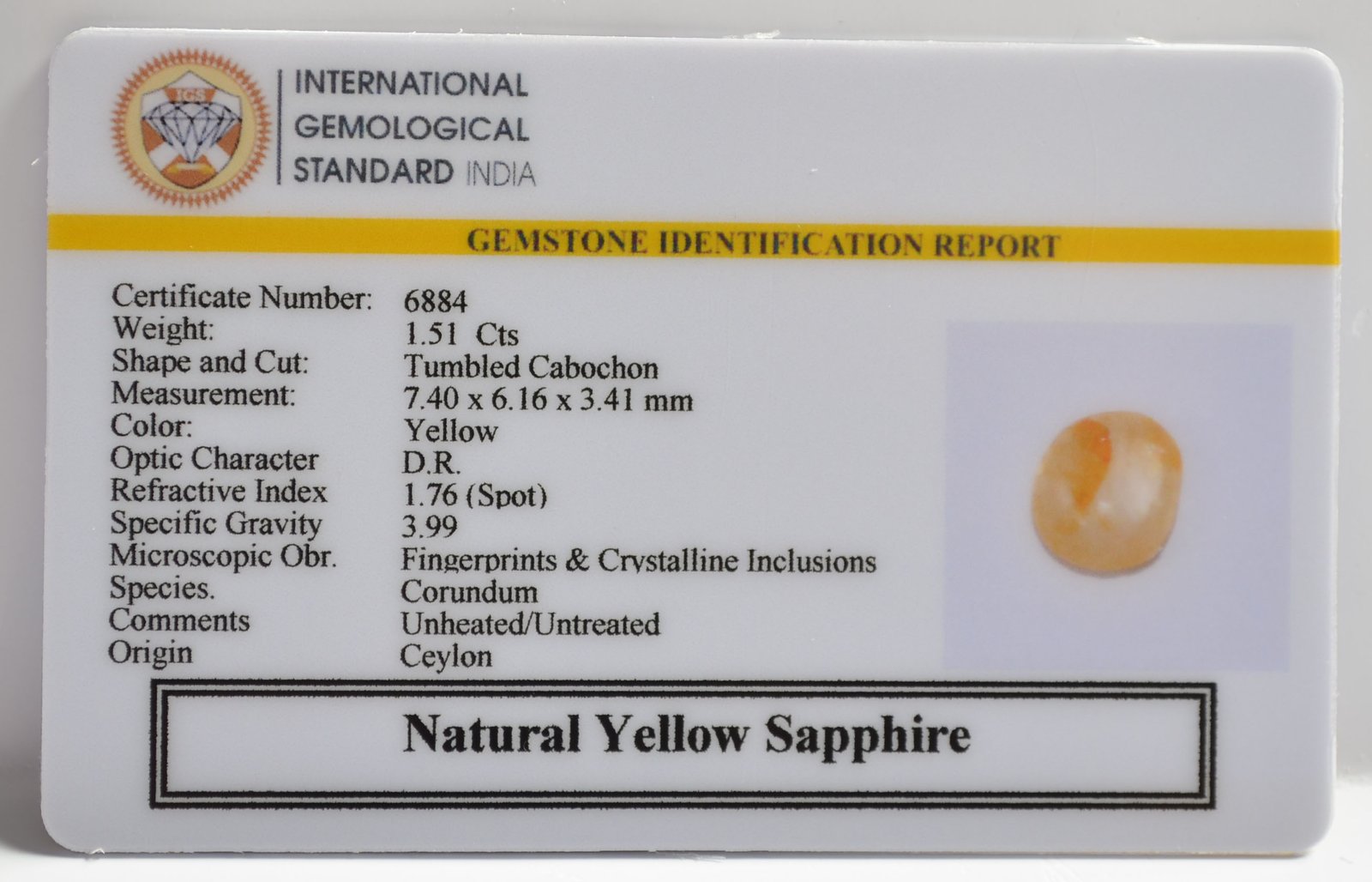 YELLOW SAPPHIRE 1.51 Ct. 3 NYSP8558 2 1 YELLOW SAPPHIRE 1.51 Ct.