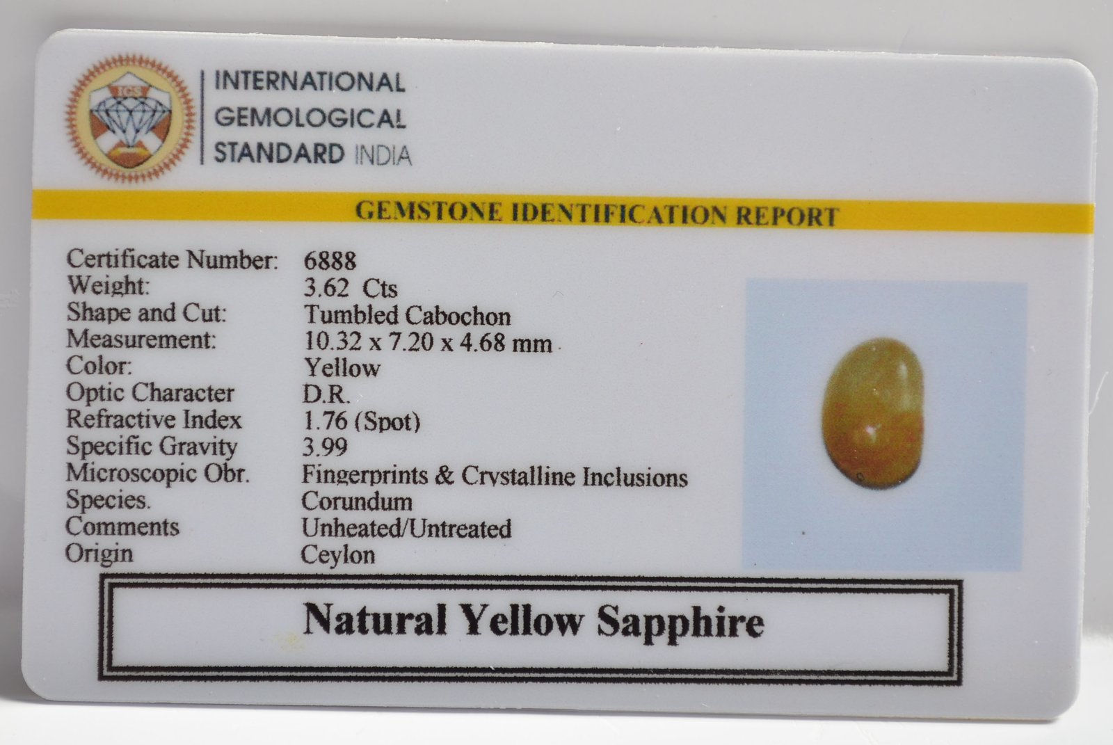 YELLOW SAPPHIRE 3.62 Ct. 3 NYSP8562 2 1 YELLOW SAPPHIRE 3.62 Ct.
