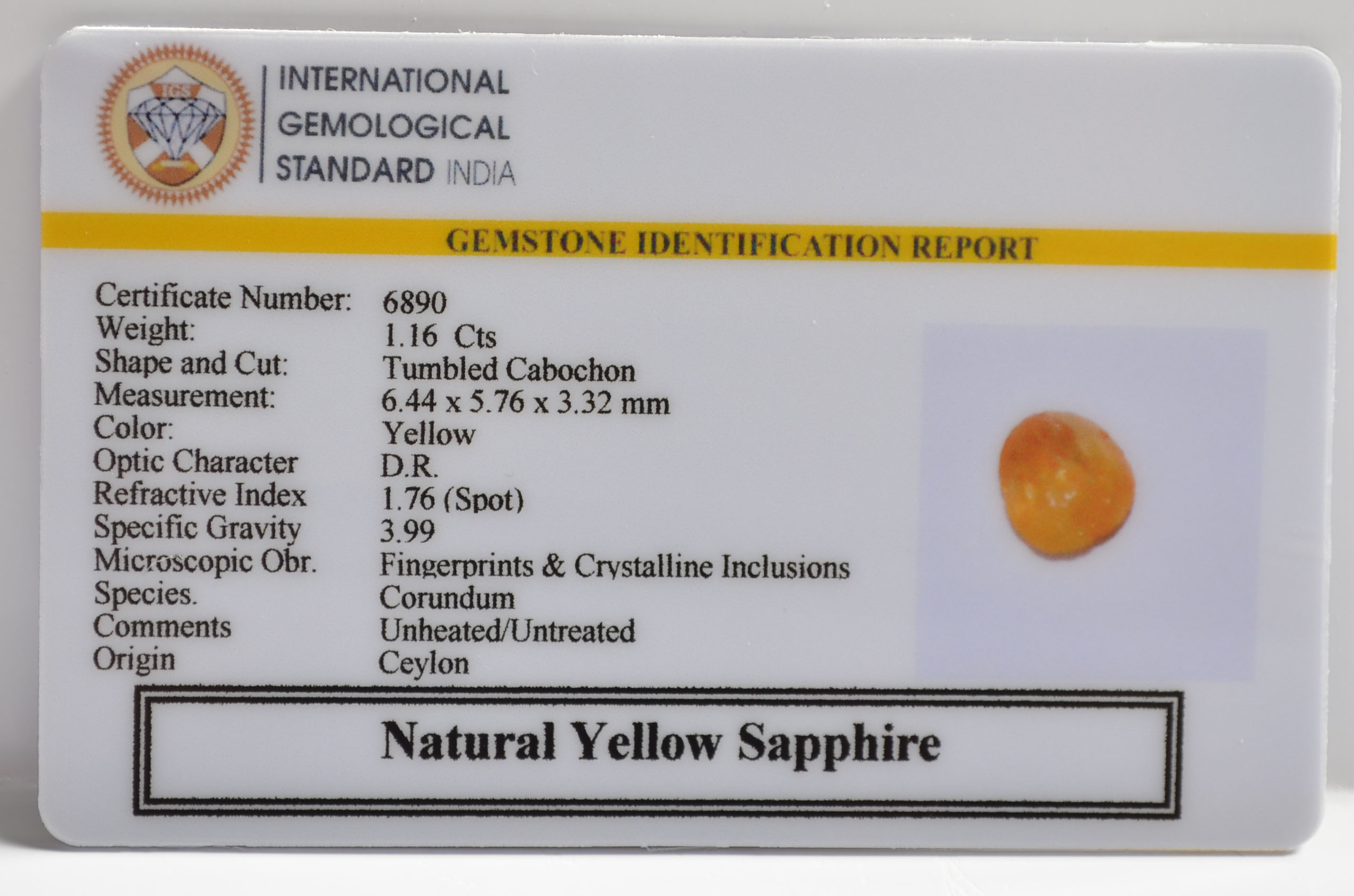 YELLOW SAPPHIRE 1.16 Ct. 3 NYSP8564 2 YELLOW SAPPHIRE 1.16 Ct.