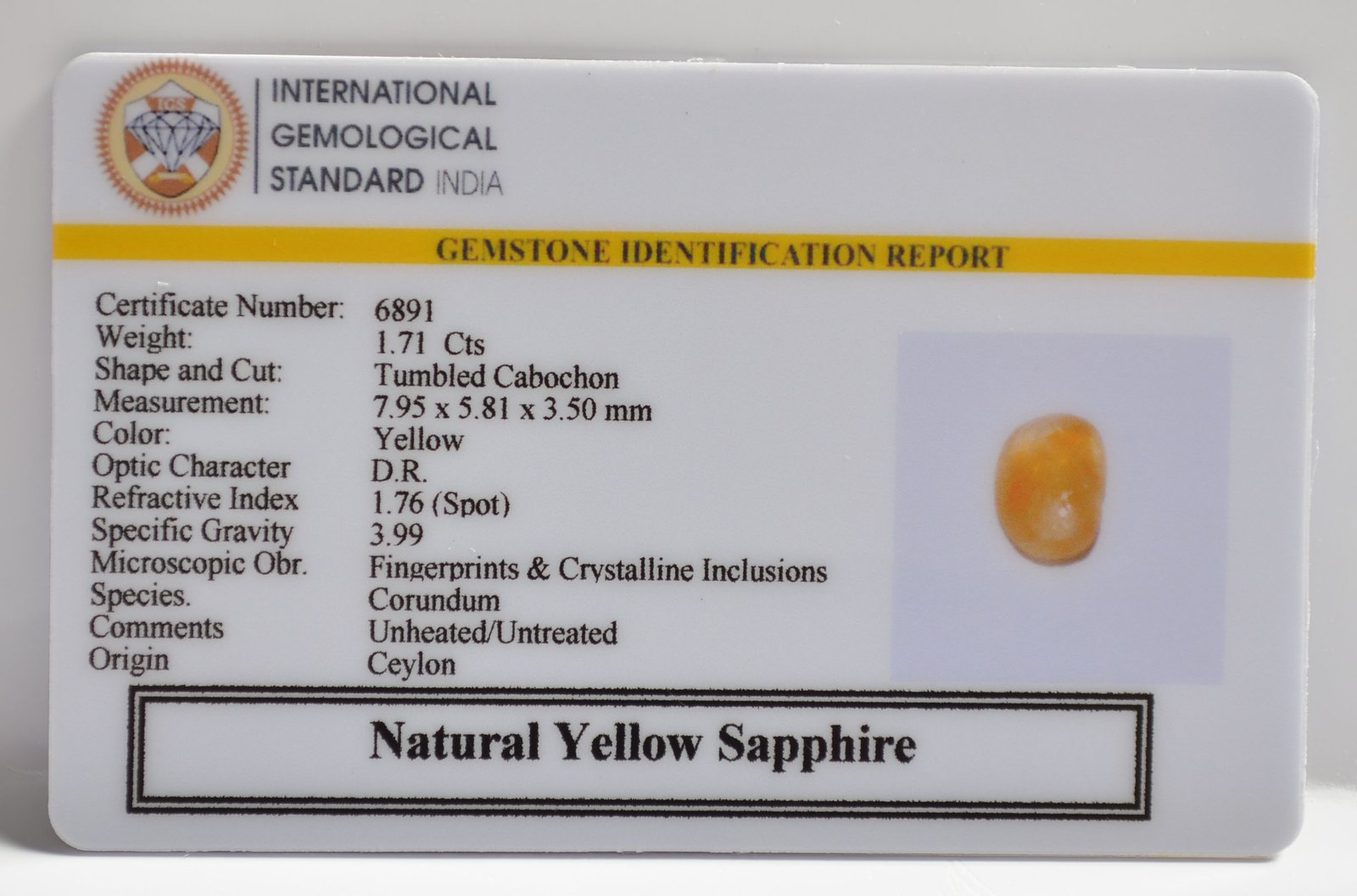 YELLOW SAPPHIRE 1.71 Ct. 3 NYSP8565 2 1 YELLOW SAPPHIRE 1.71 Ct.