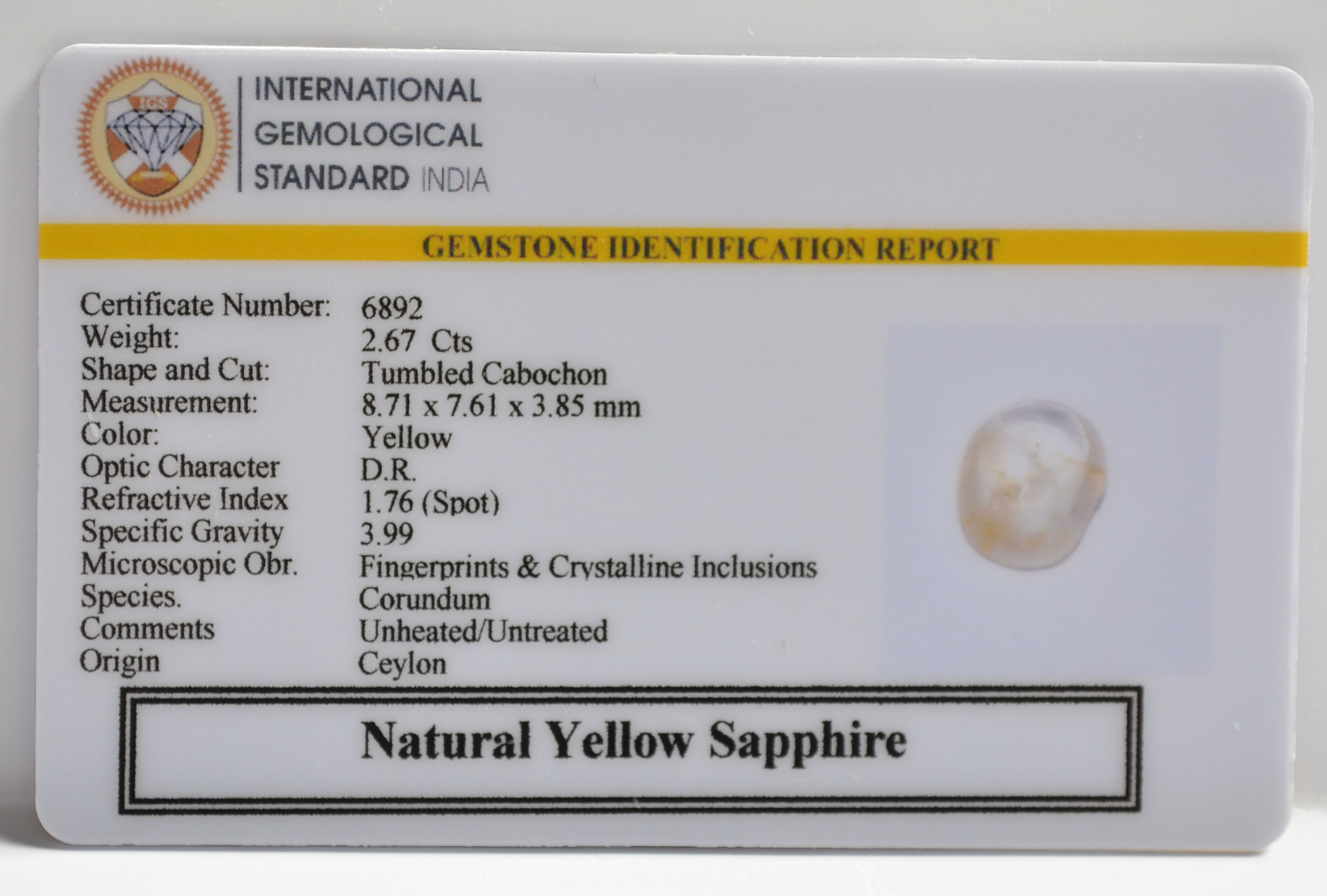 YELLOW SAPPHIRE 2.67 Ct. 3 NYSP8566 2 YELLOW SAPPHIRE 2.67 Ct.