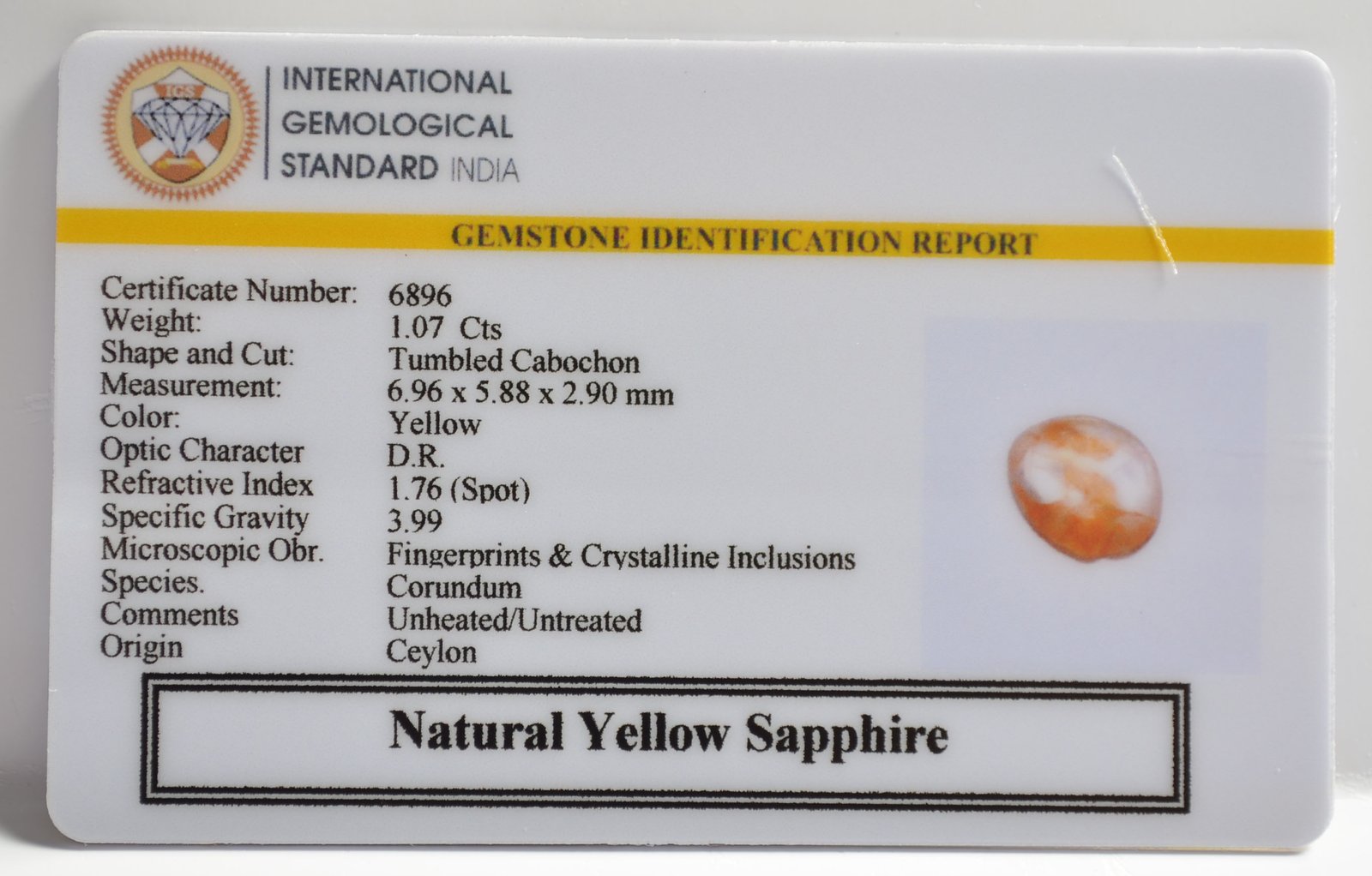 YELLOW SAPPHIRE 1.07 Ct. 3 NYSP8570 2 1 YELLOW SAPPHIRE 1.07 Ct.
