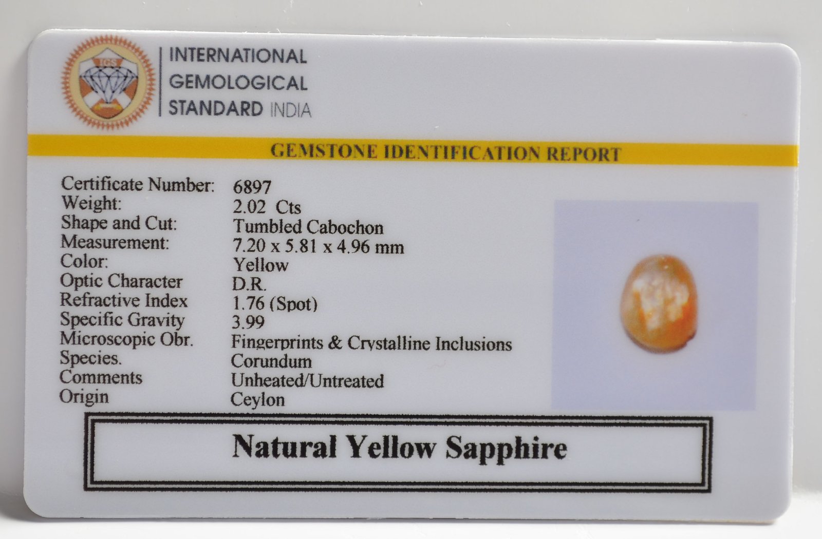 YELLOW SAPPHIRE 2.02 Ct. 3 NYSP8571 2 1 YELLOW SAPPHIRE 2.02 Ct.