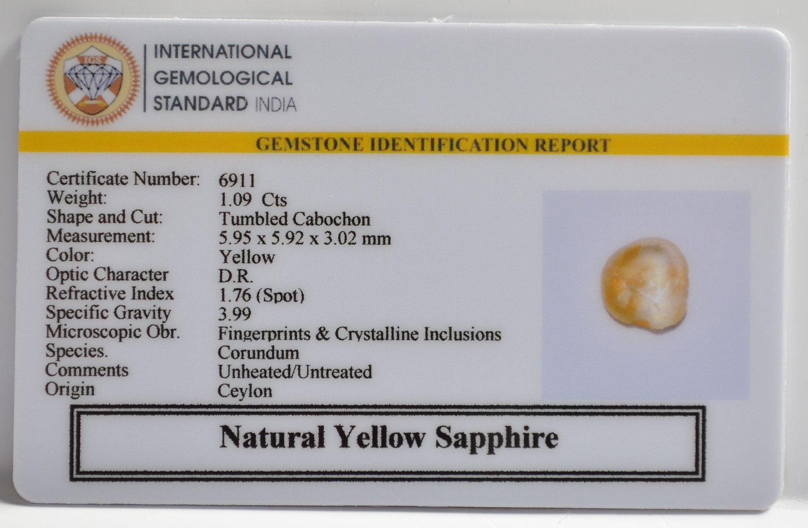 YELLOW SAPPHIRE 1.09 Ct. 3 NYSP8585 2 1 YELLOW SAPPHIRE 1.09 Ct.