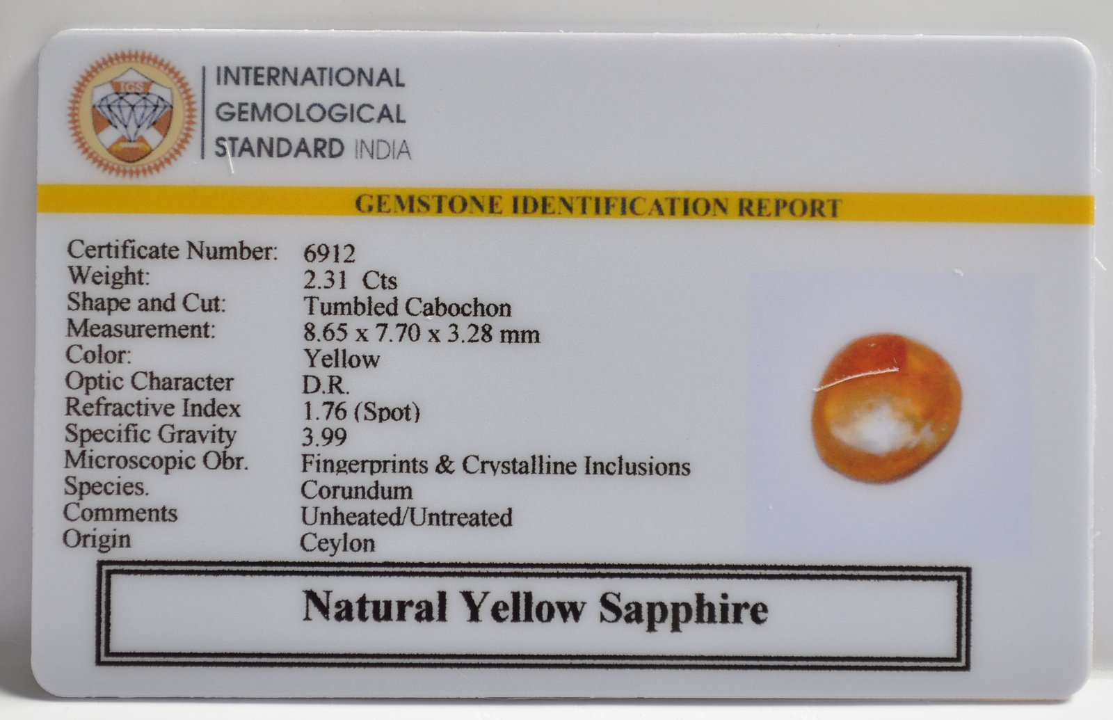 YELLOW SAPPHIRE 2.31 Ct. 3 NYSP8586 2 1 YELLOW SAPPHIRE 2.31 Ct.