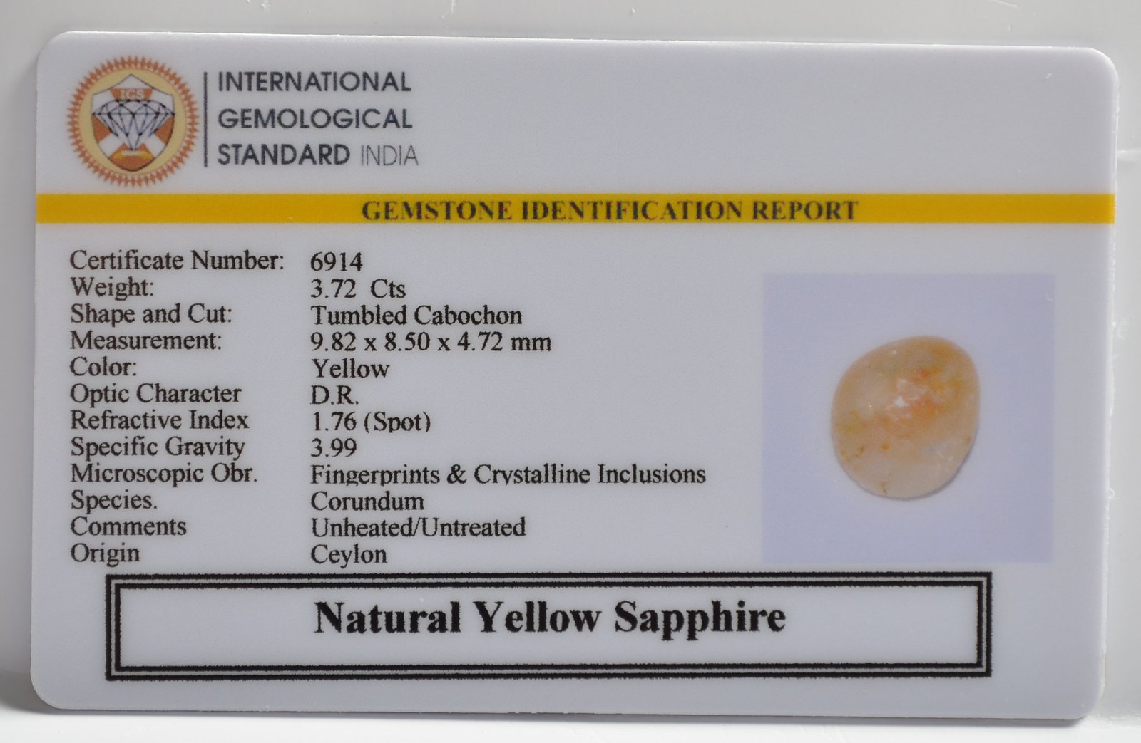 YELLOW SAPPHIRE 3.72 Ct. 3 NYSP8588 2 1 YELLOW SAPPHIRE 3.72 Ct.
