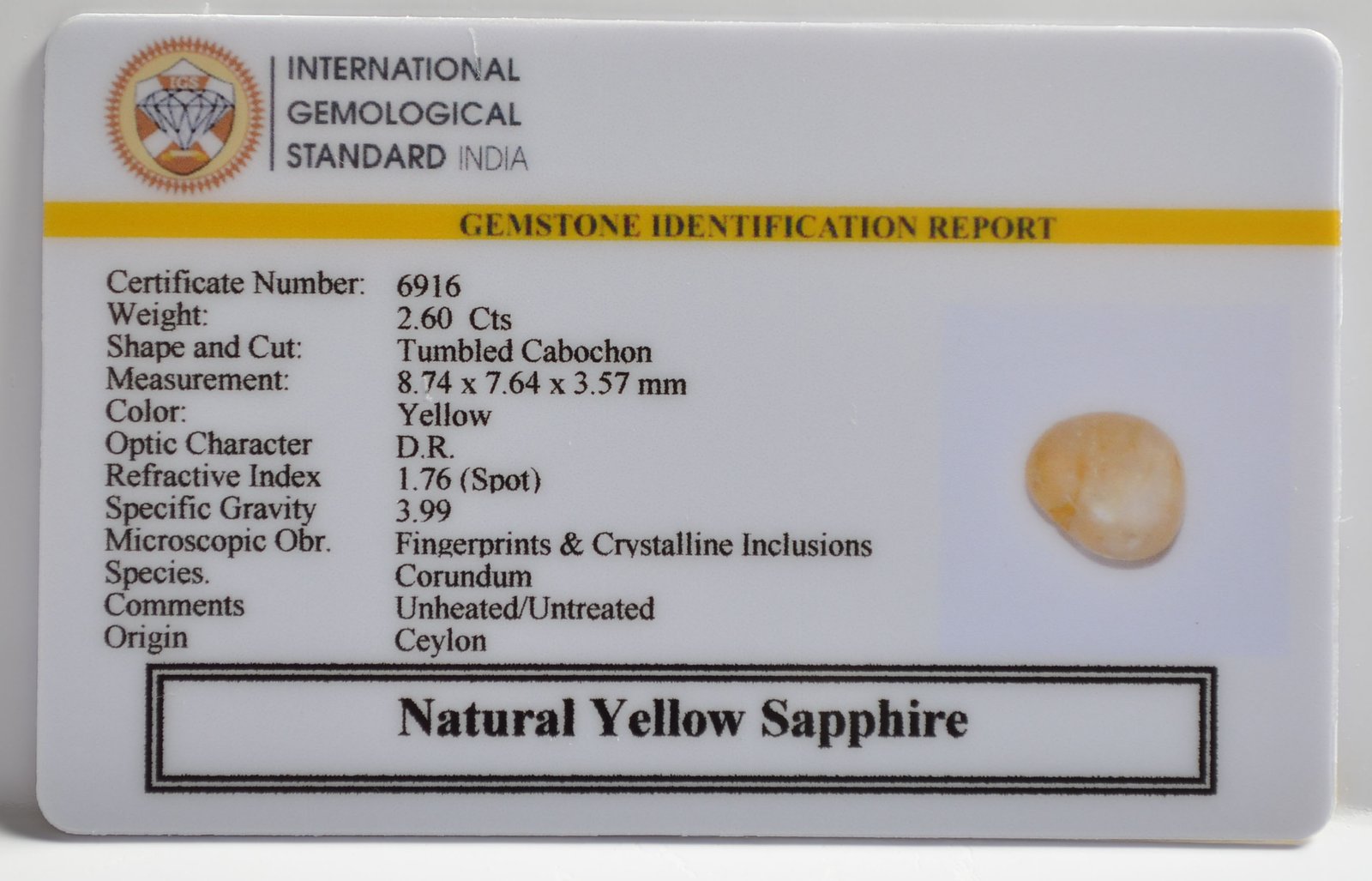 YELLOW SAPPHIRE 2.6 Ct. 3 NYSP8590 2 1 YELLOW SAPPHIRE 2.6 Ct.