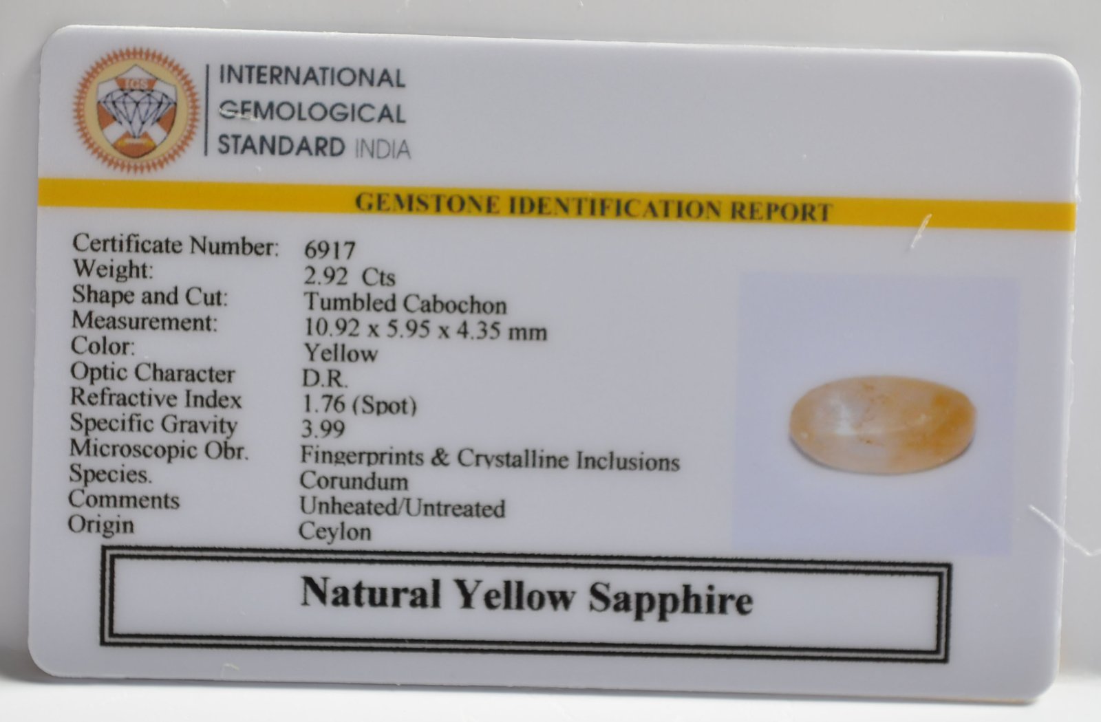YELLOW SAPPHIRE 2.92 Ct. 3 NYSP8591 2 1 YELLOW SAPPHIRE 2.92 Ct.