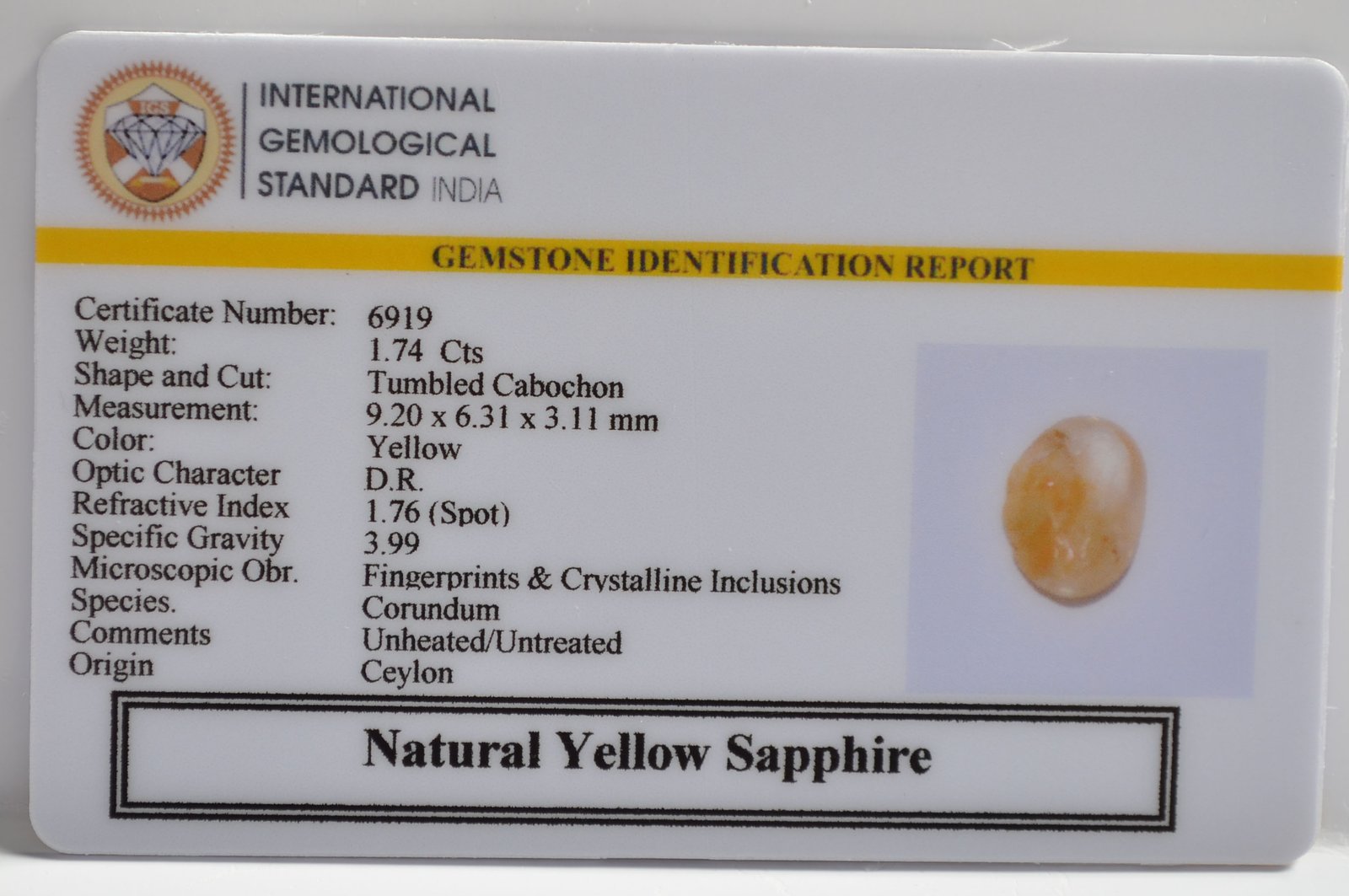 YELLOW SAPPHIRE 1.74 Ct. 3 NYSP8593 2 1 YELLOW SAPPHIRE 1.74 Ct.