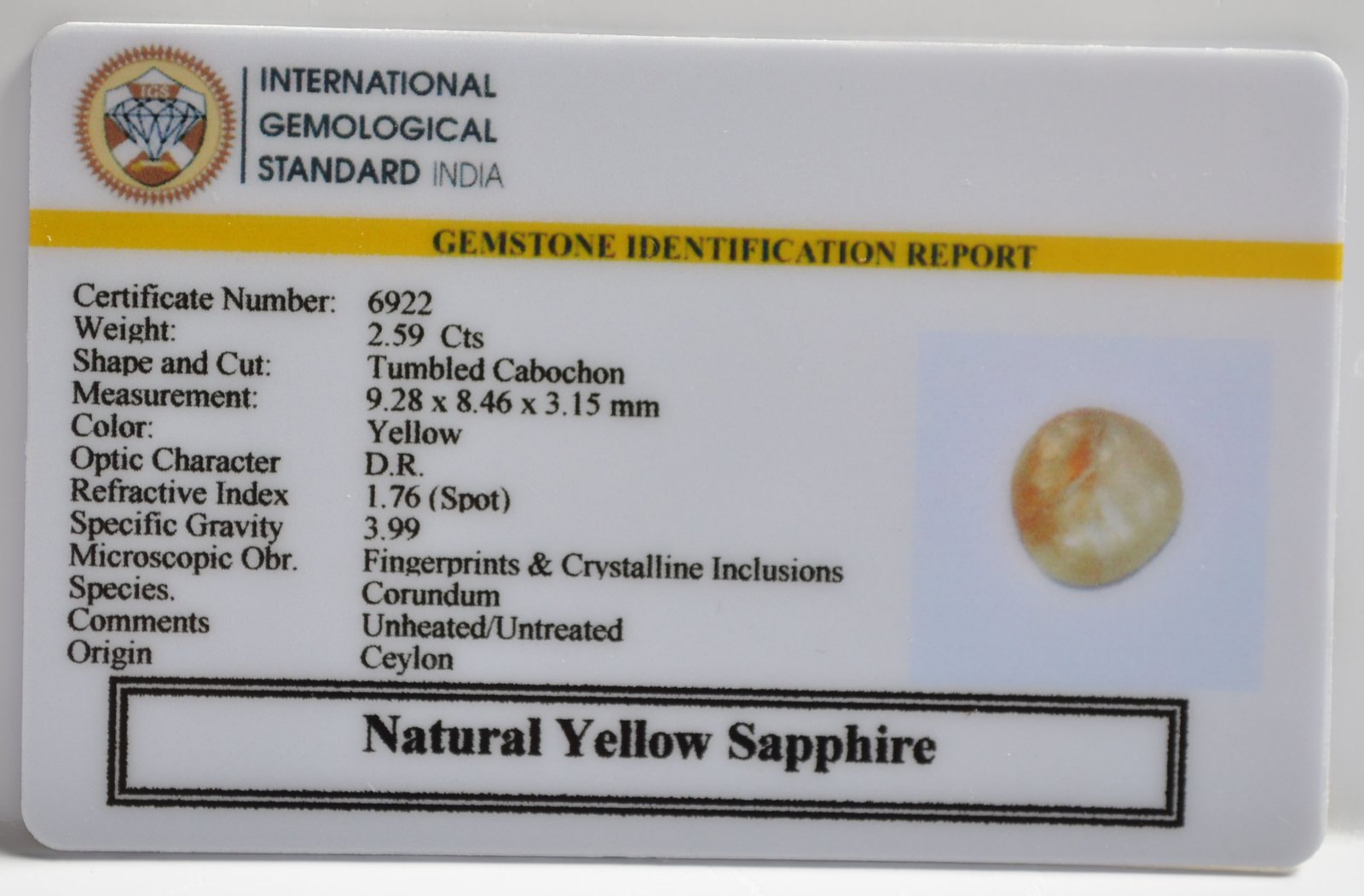 NYSP8596 2 1 YELLOW SAPPHIRE 2.59 Ct.