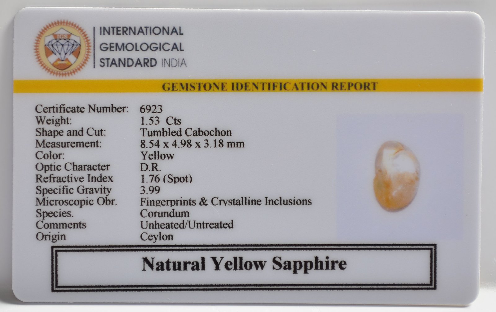 YELLOW SAPPHIRE 1.53 Ct. 3 NYSP8597 2 1 YELLOW SAPPHIRE 1.53 Ct.