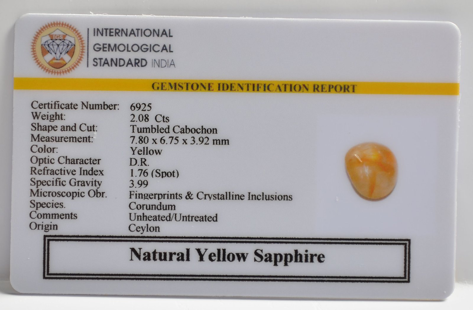 YELLOW SAPPHIRE 2.08 Ct. 3 NYSP8599 2 1 YELLOW SAPPHIRE 2.08 Ct.