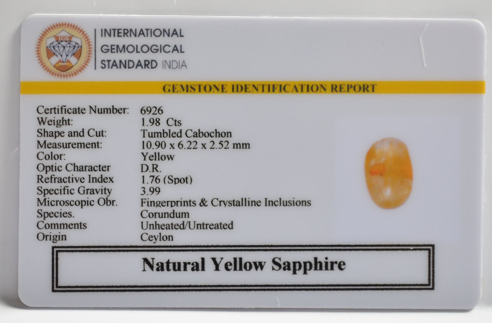 NYSP8600 2 1 YELLOW SAPPHIRE 1.98 Ct.